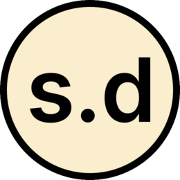 A black circle with a solarized yellow interior, containing the text s.d in large black Inter font at its center.